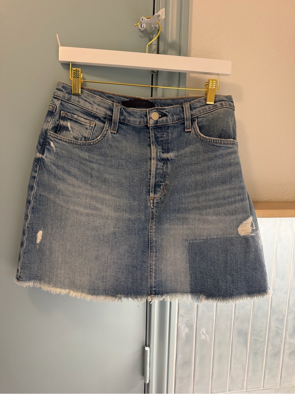 Joe's Jeans Light Blue Distressed Denim Mini Skirt